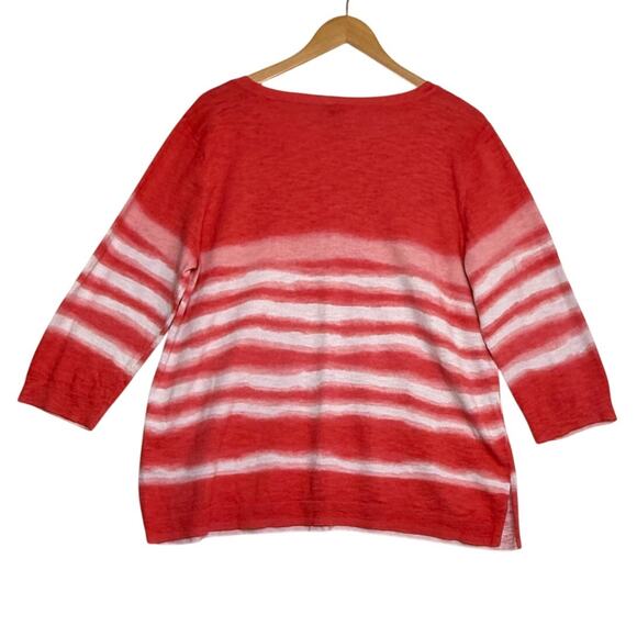 Talbots Tie-Dye Striped V-Neck Lightweight Pullover Sweater Sz XL Preppy Cottage - Picture 3 of 9